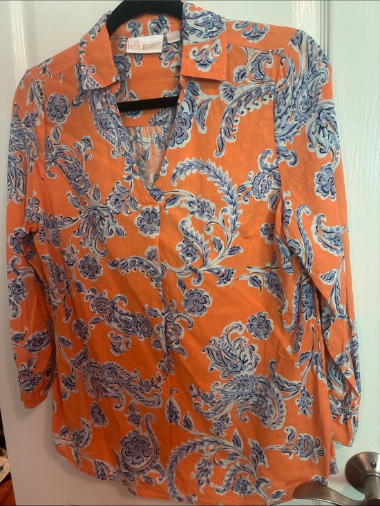 belle sky Tops - belle by Kim Gravel Orange and Blue Paisley Button-Down Blouse